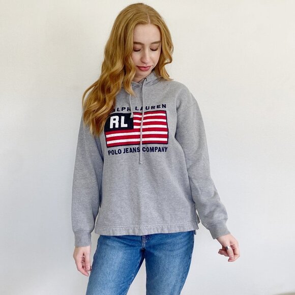 Polo Ralph Lauren Tops - Vintage Polo Ralph Lauren Jeans Co American Flag Hoodie Sweatshirt Small